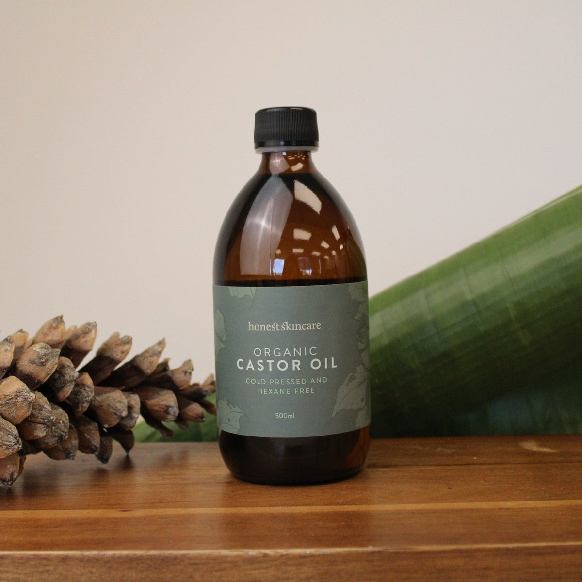 Organic Castor Oil - BioGro Certified, cold-pressed in a glass bottle, perfect for skin and hair care.