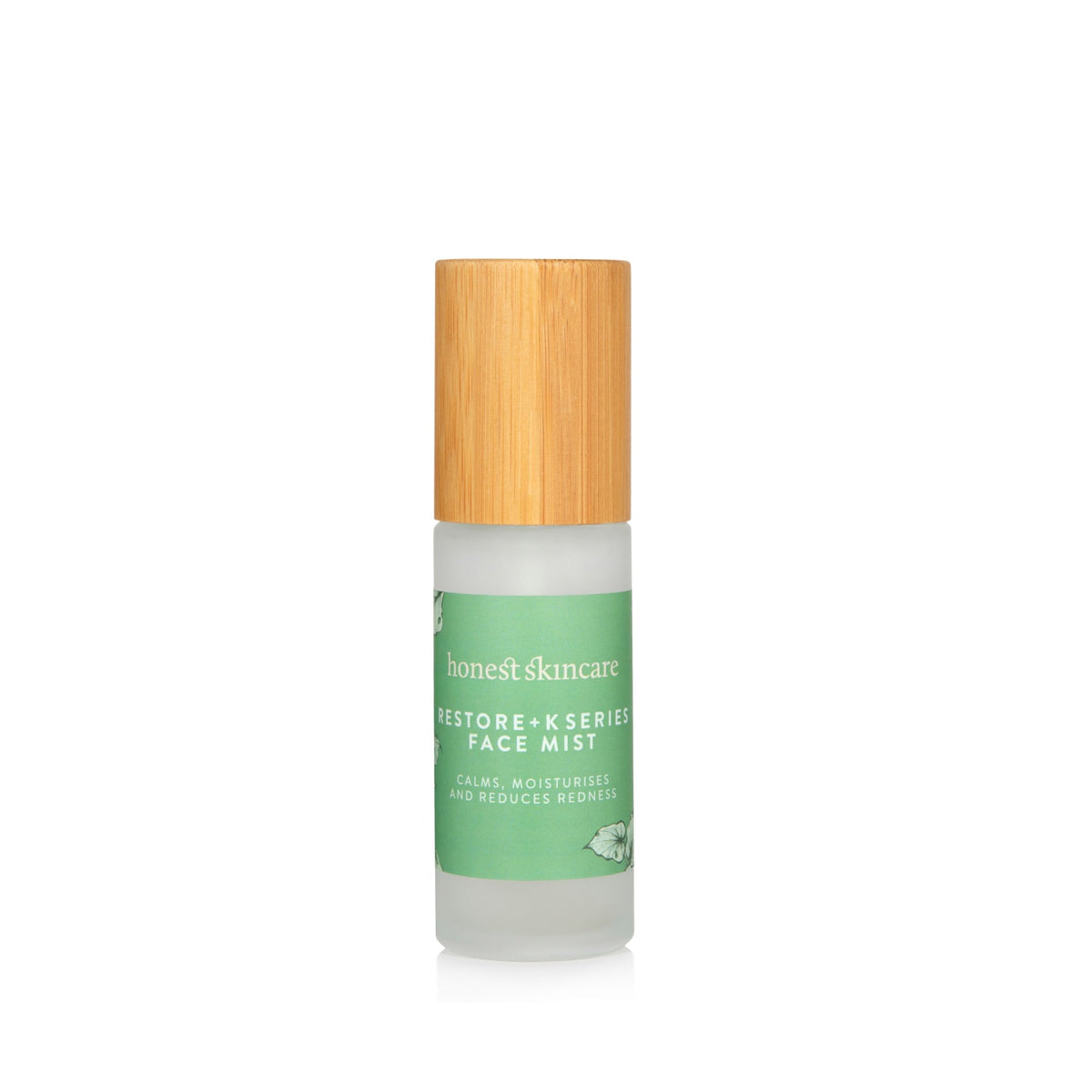 Restore+ Kawakawa & Manuka Face Mist in a sleek bottle, ideal for calming and hydrating the skin with every spray.