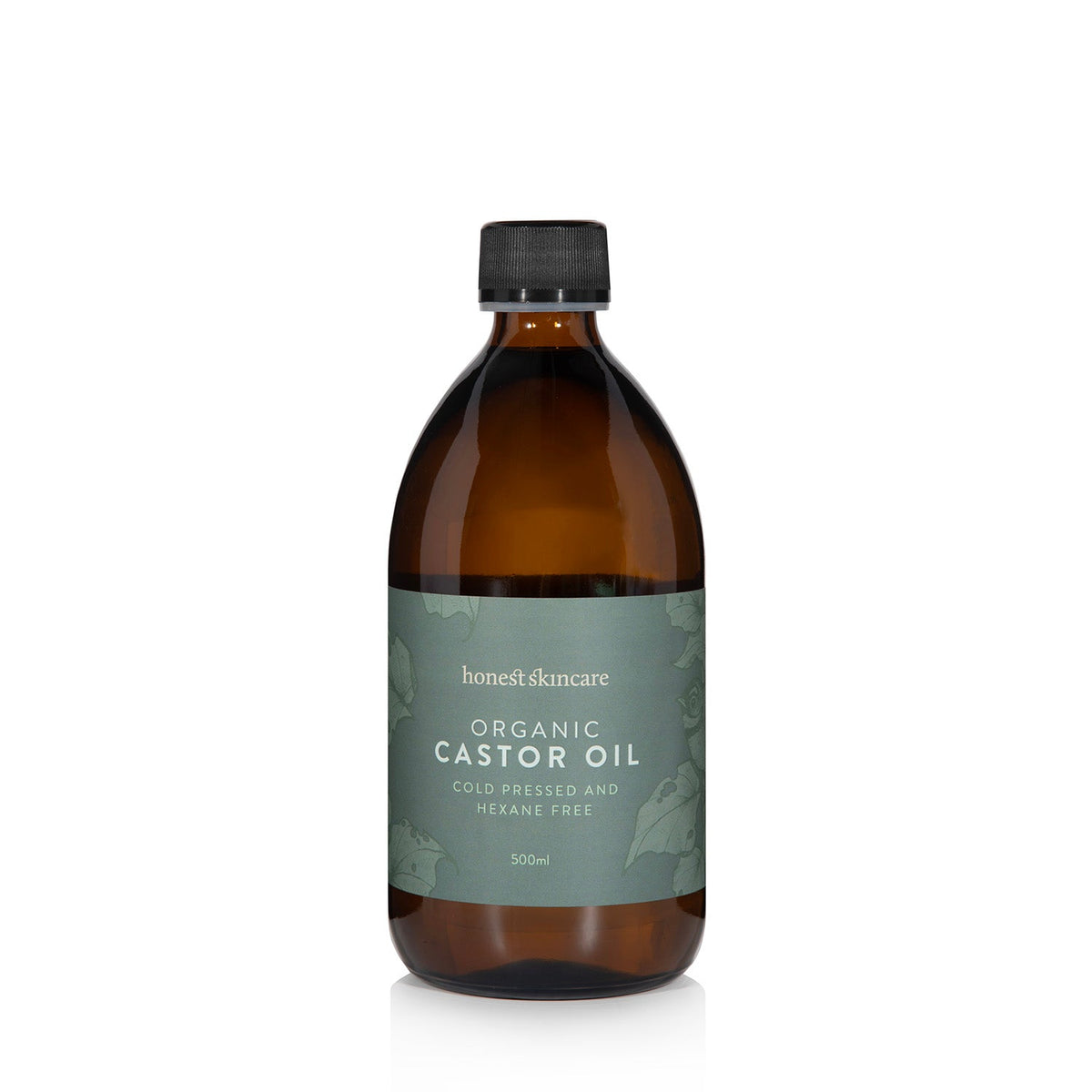 Organic Castor Oil in a glass bottle, BioGro Certified, cold-pressed and hexane-free, 500ml.