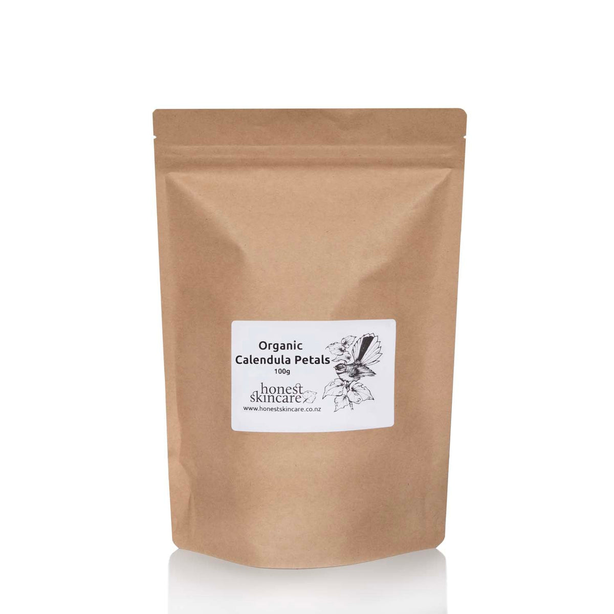 Organic Dried Calendula Petals package by Honest Skincare, certified organic and perfect for natural skincare.